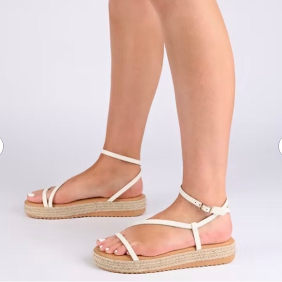 Journee Collection Shoes - Women’s Strappy Ankle-Wrap Sandals in Cream